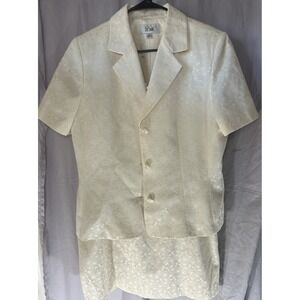 Le Suit Ivory Floral Jacquard 2 Pc Skirt Suit Women Size 16 Short Sleeve Jacket